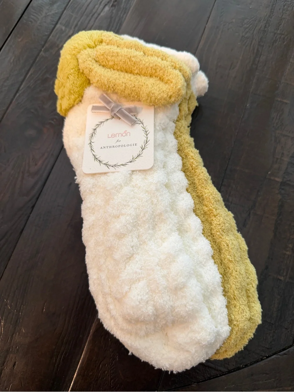 Anthropologie Plush Bath Socks in White and Yellow
